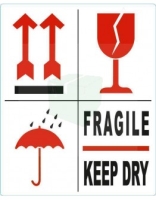 Waarschuwingsetiketten wit/rood/zwart fragile/keepdry