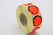 Etiket rond      35  mm fluor rood speciale prijs