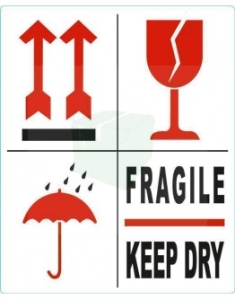 Waarschuwingsetiketten wit/rood/zwart fragile/keepdry