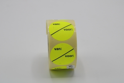 Etiket rond      35  mm fluor     van / voor