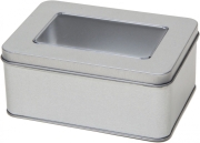 Rechthoekig blik met venster met los overschuifdeksel 143 x 101 x 62 mm  (nog 34 stuks)