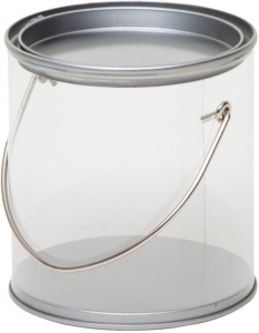 Blik rond transparant met draaghengsel 85 x 91 mm (nog 30 stuks)